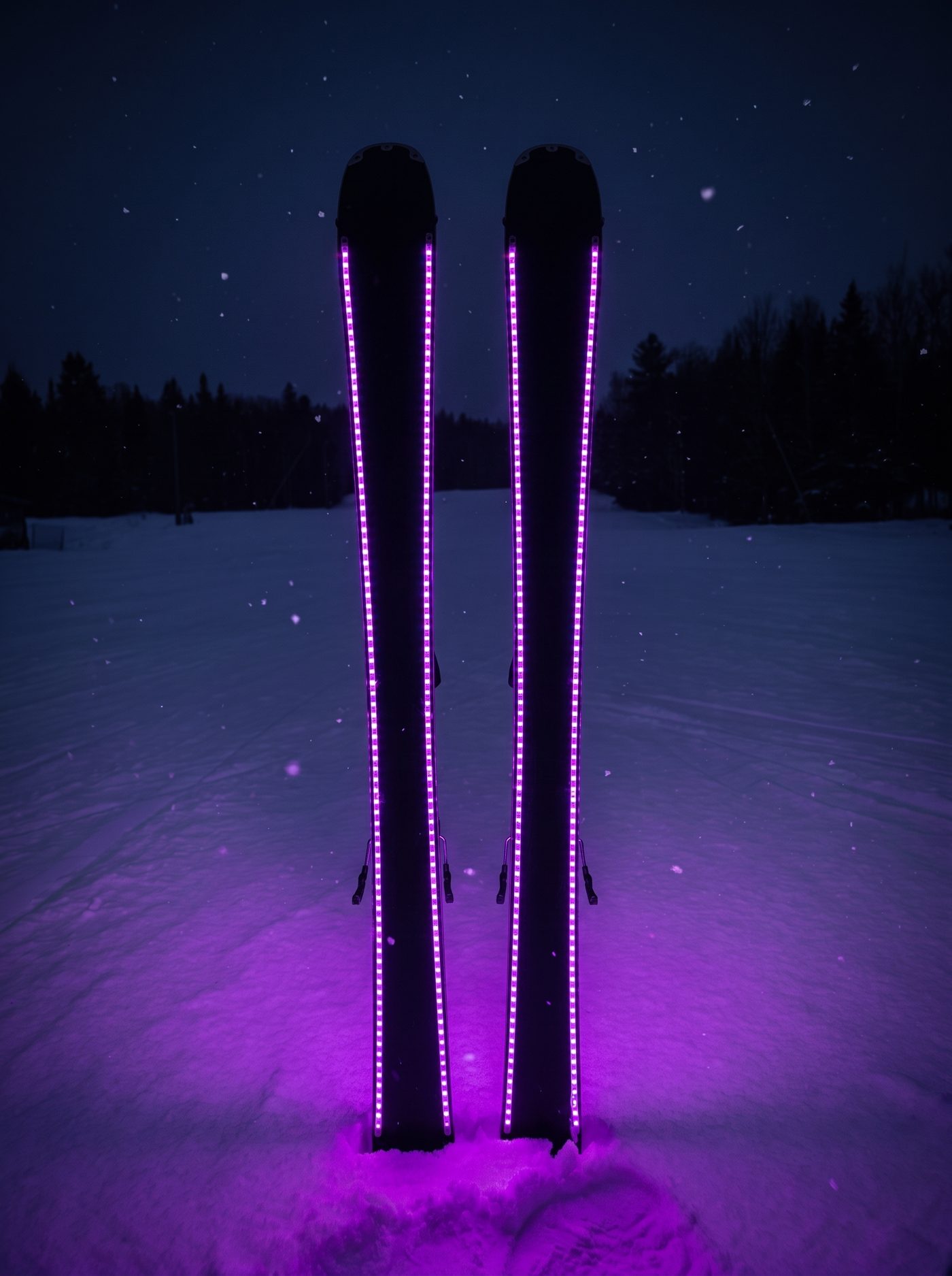 Skis équipés de LEDFROST, de nuit